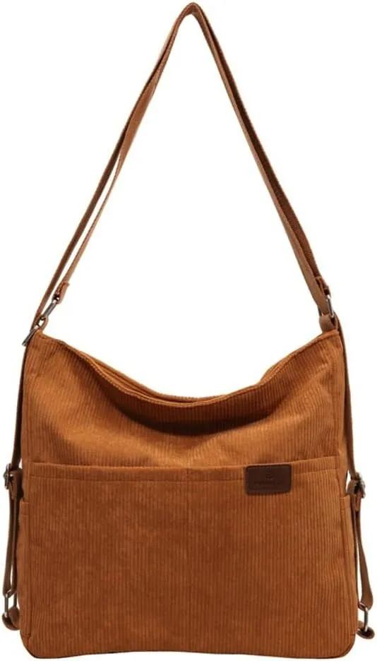 Womens Large Capacity Crossbody Bag Corduroy Tote Purse Satchel Commute Hobo Bag Work Bags Backpack with Multi-pocket