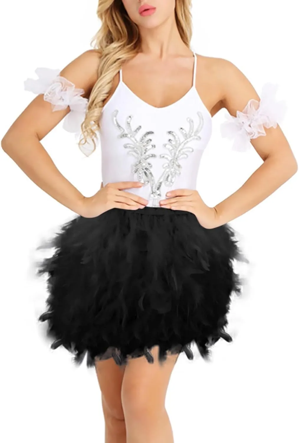 Womens Mardi Gras Exotic Wild Colorful Fun Feather Skirt Skirt Teens Rockabilly Skirt Pleated Midi Skirt Princess