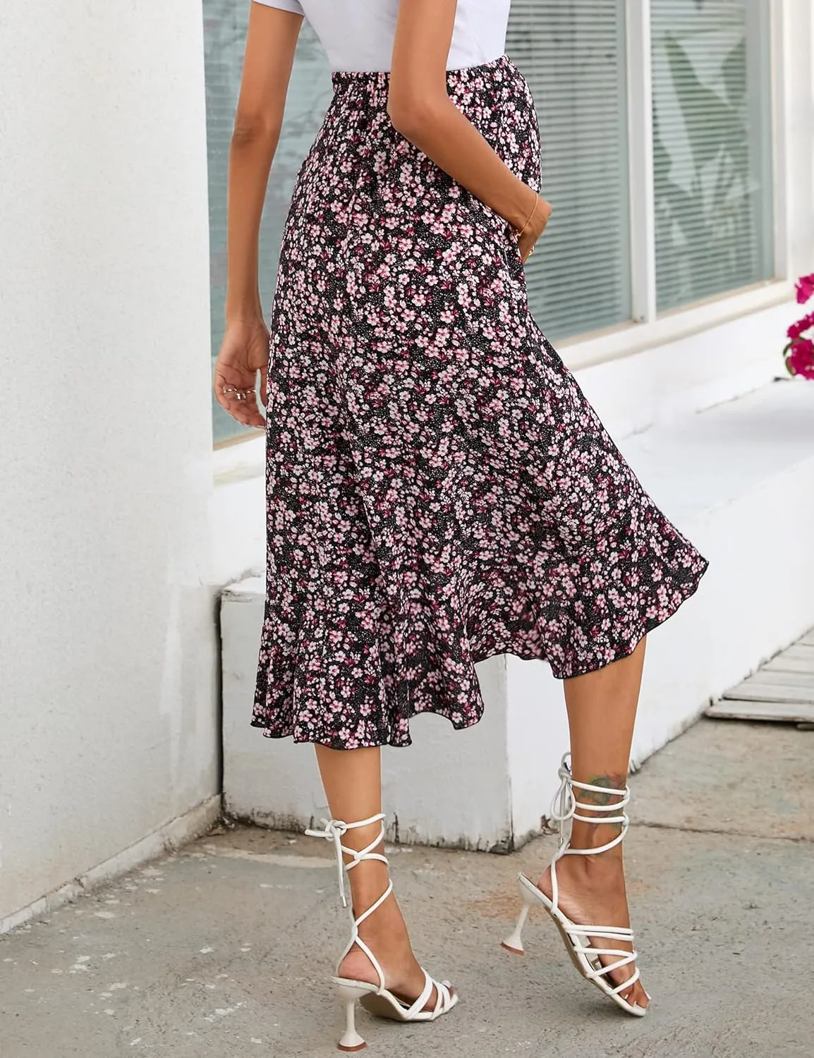 Women's Maternity Midi Skirt Pleated Elastic High Waist