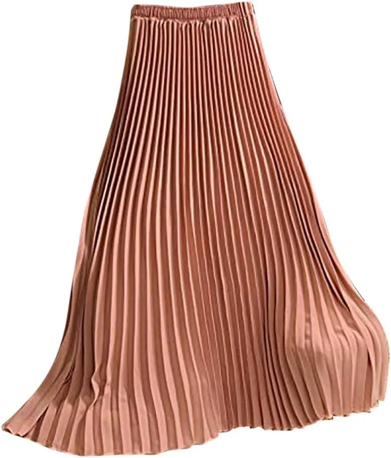 Women's Pleated Midi Skirt Womens Elastic Waist Solid Elegant Skirt Womens Plaid Skirts for Women Midi Skirts