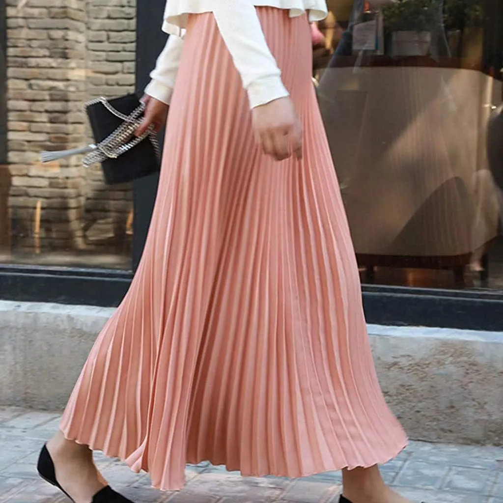 Women's Pleated Midi Skirt Womens Elastic Waist Solid Elegant Skirt Womens Plaid Skirts for Women Midi Skirts