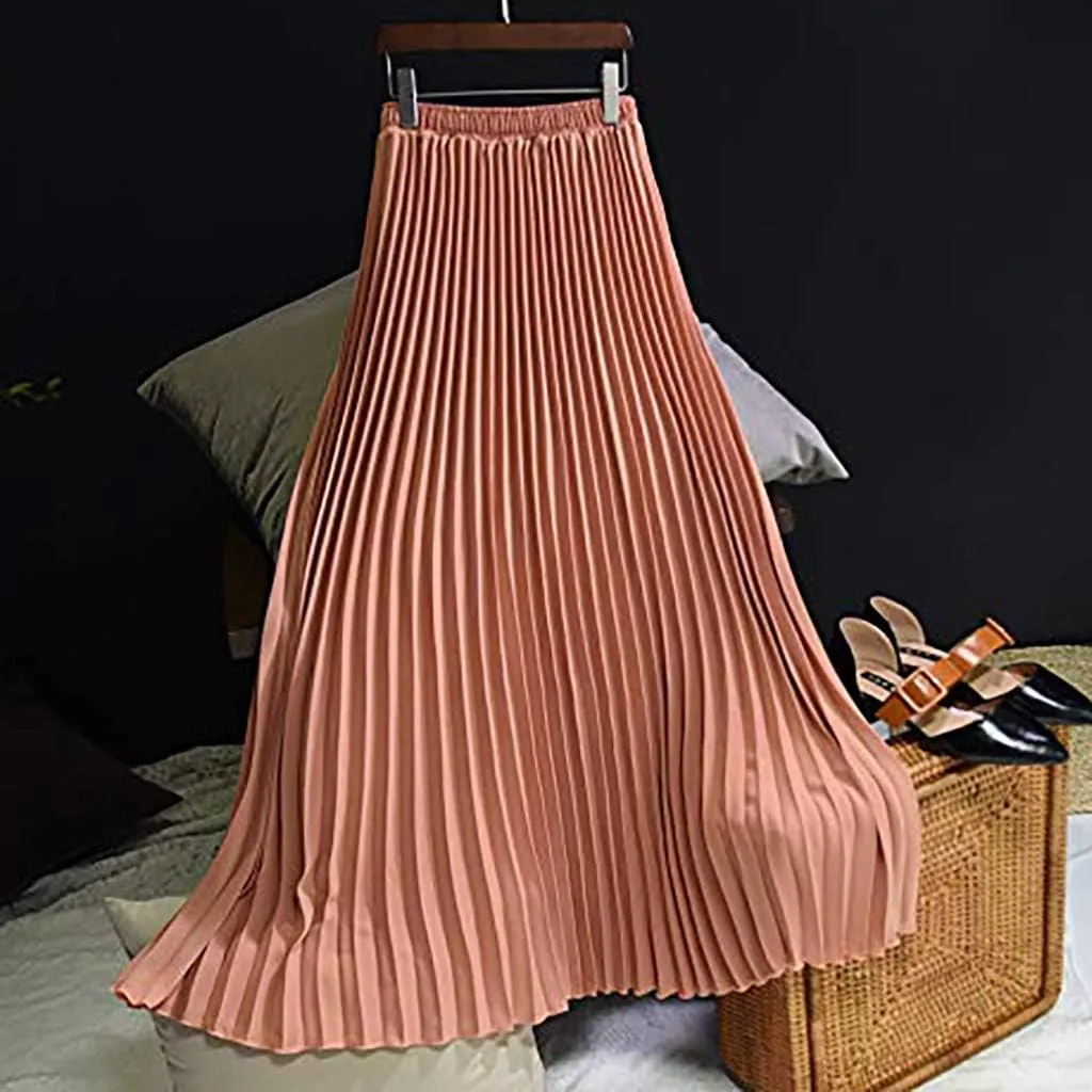 Women's Pleated Midi Skirt Womens Elastic Waist Solid Elegant Skirt Womens Plaid Skirts for Women Midi Skirts