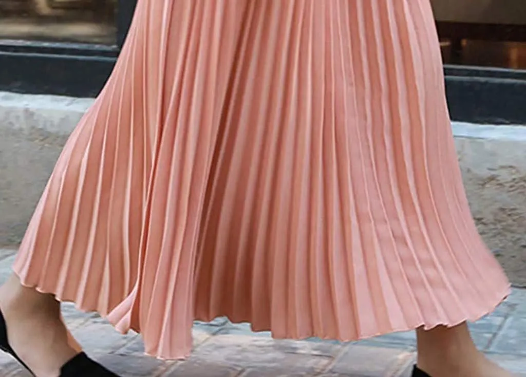 Women's Pleated Midi Skirt Womens Elastic Waist Solid Elegant Skirt Womens Plaid Skirts for Women Midi Skirts
