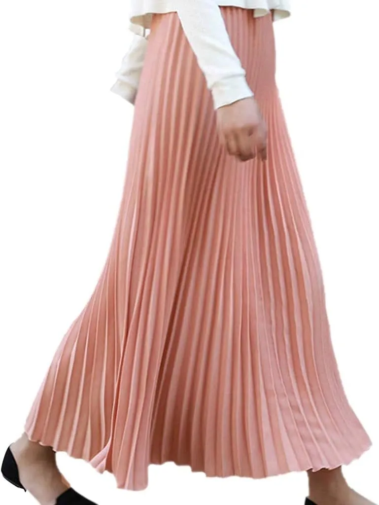Women's Pleated Midi Skirt Womens Elastic Waist Solid Elegant Skirt Womens Plaid Skirts for Women Midi Skirts