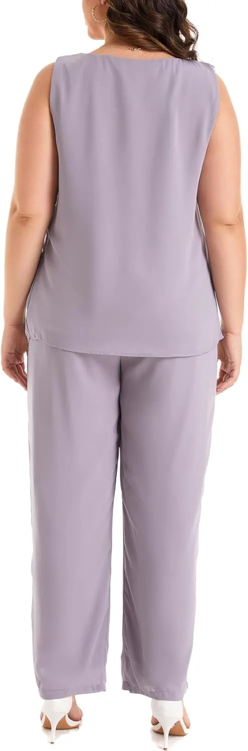Women's Plus Size Wedding Pant Suits for Mother of The Groom Bride Evening Formal 3 Piece Set Party Outfit