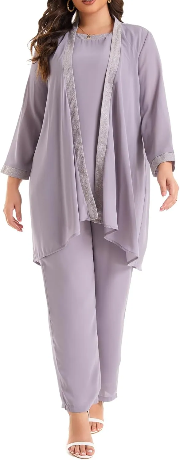 Women's Plus Size Wedding Pant Suits for Mother of The Groom Bride Evening Formal 3 Piece Set Party Outfit