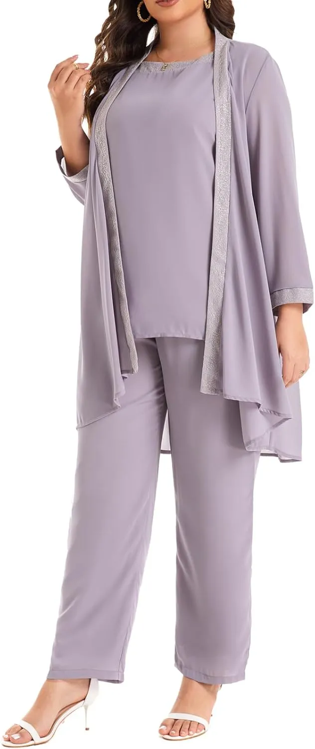 Women's Plus Size Wedding Pant Suits for Mother of The Groom Bride Evening Formal 3 Piece Set Party Outfit
