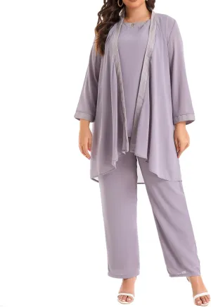 Women's Plus Size Wedding Pant Suits for Mother of The Groom Bride Evening Formal 3 Piece Set Party Outfit