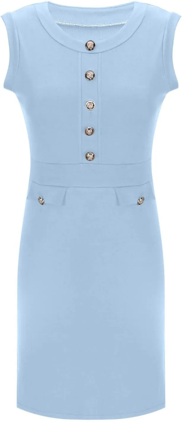 Women's Sleeveless A-Line Dress 2025 Summer Button Elegant Mini Dresses Slim Wear to Work Business Office Dress