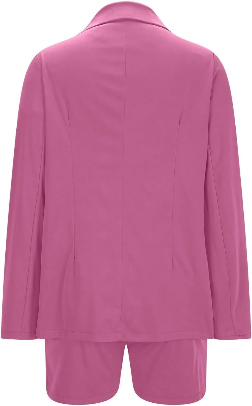 Women's Suits 2 Piece Business Casual Short Set Long Sleeve Button Blazer Jacket and Shorts Dressy Work Matching Outfits