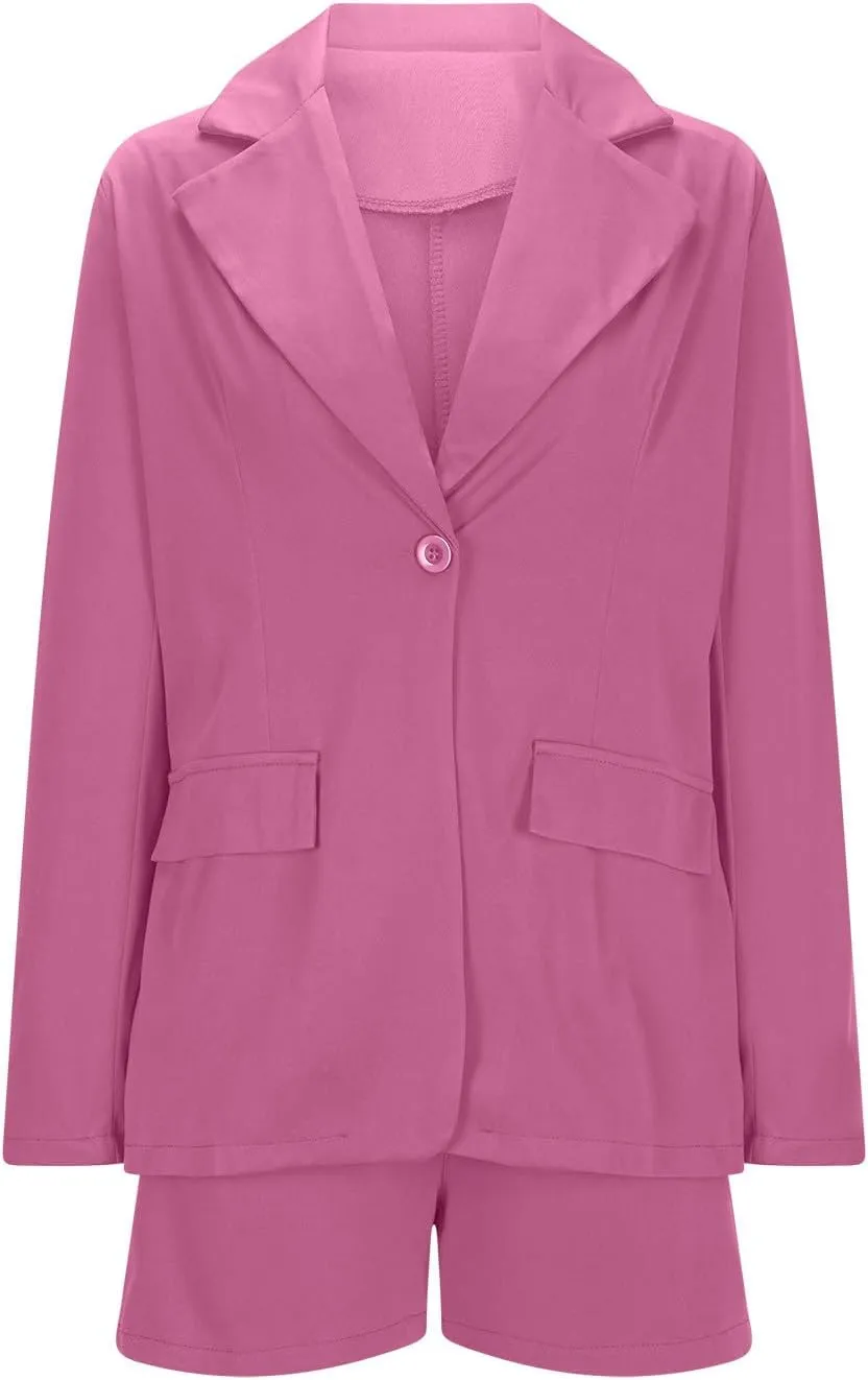 Women's Suits 2 Piece Business Casual Short Set Long Sleeve Button Blazer Jacket and Shorts Dressy Work Matching Outfits