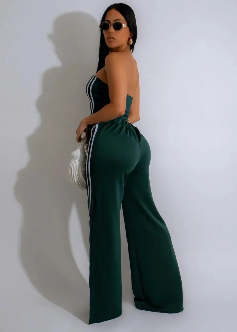 Women's Summer 2 Piece Outfits Strapless Striped Crop Tops & Wide Leg Pants Sets Sexy Two Piece Sets