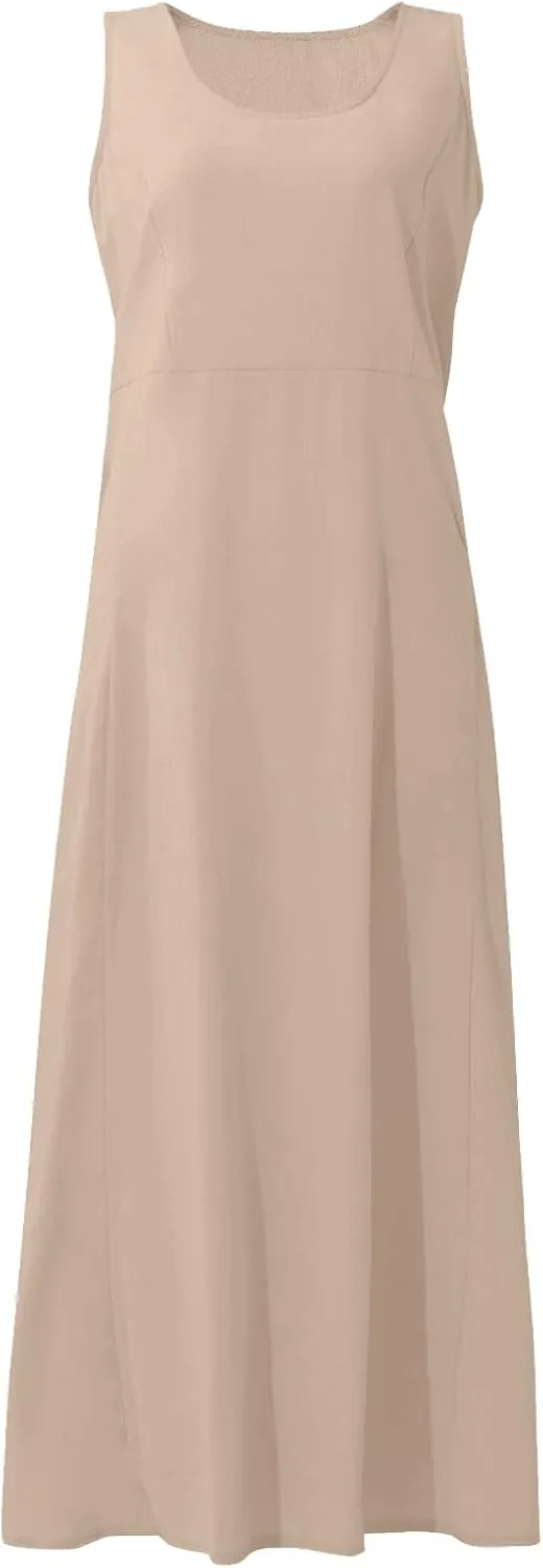 Women's Summer 2022 Casual Fashion Solid Cotton and Short Sleeve Medium Long Dress