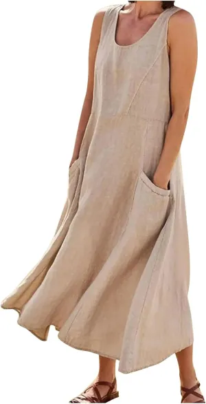 Women's Summer 2022 Casual Fashion Solid Cotton and Short Sleeve Medium Long Dress