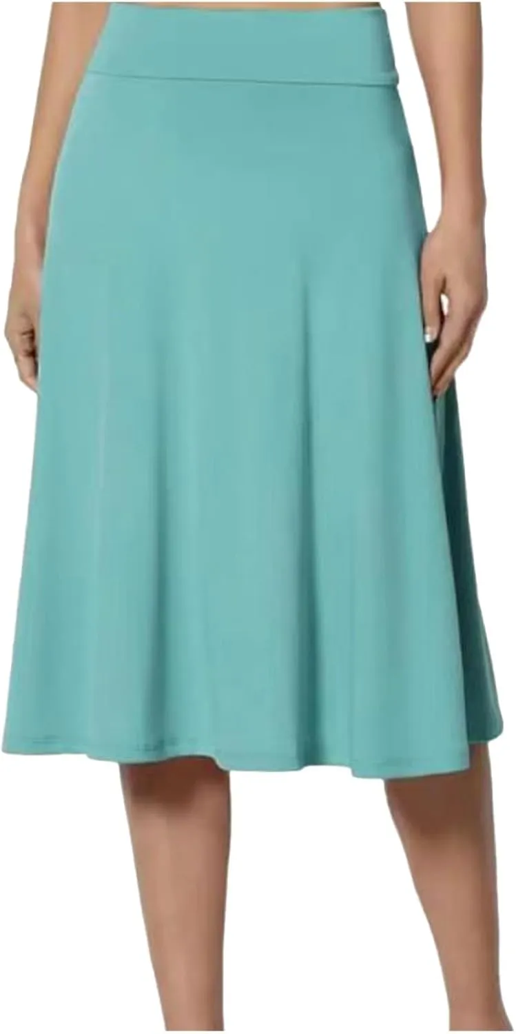 Women's Summer Boho Flowy Midi Skirt Lightweight Casual High Waisted Flared A Line Pull On Work Knee Length Skirts