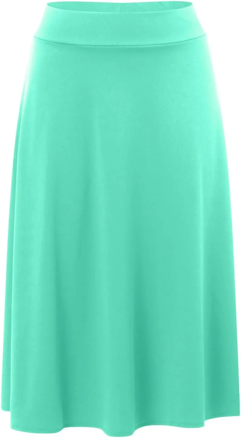 Women's Summer Boho Flowy Midi Skirt Lightweight Casual High Waisted Flared A Line Pull On Work Knee Length Skirts