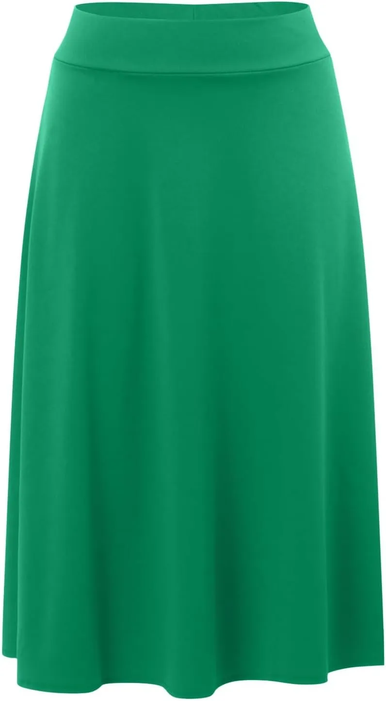 Women's Summer Boho Flowy Midi Skirt Lightweight Casual High Waisted Flared A Line Pull On Work Knee Length Skirts