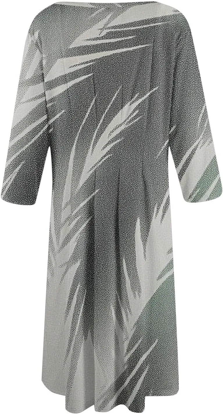 Womens Summer Dresses Beach Round Neck 3/4 Sleeve Midi Dresses A Line Dress Spring Floral Flowy Dress with Pocket