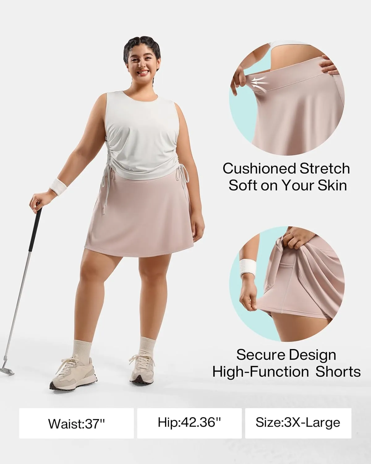 Women's Tennis Skorts with 2 Pockets Plus Size Golf Skirts High Waisted Pleated Athletic Skirt for Pickleball Running