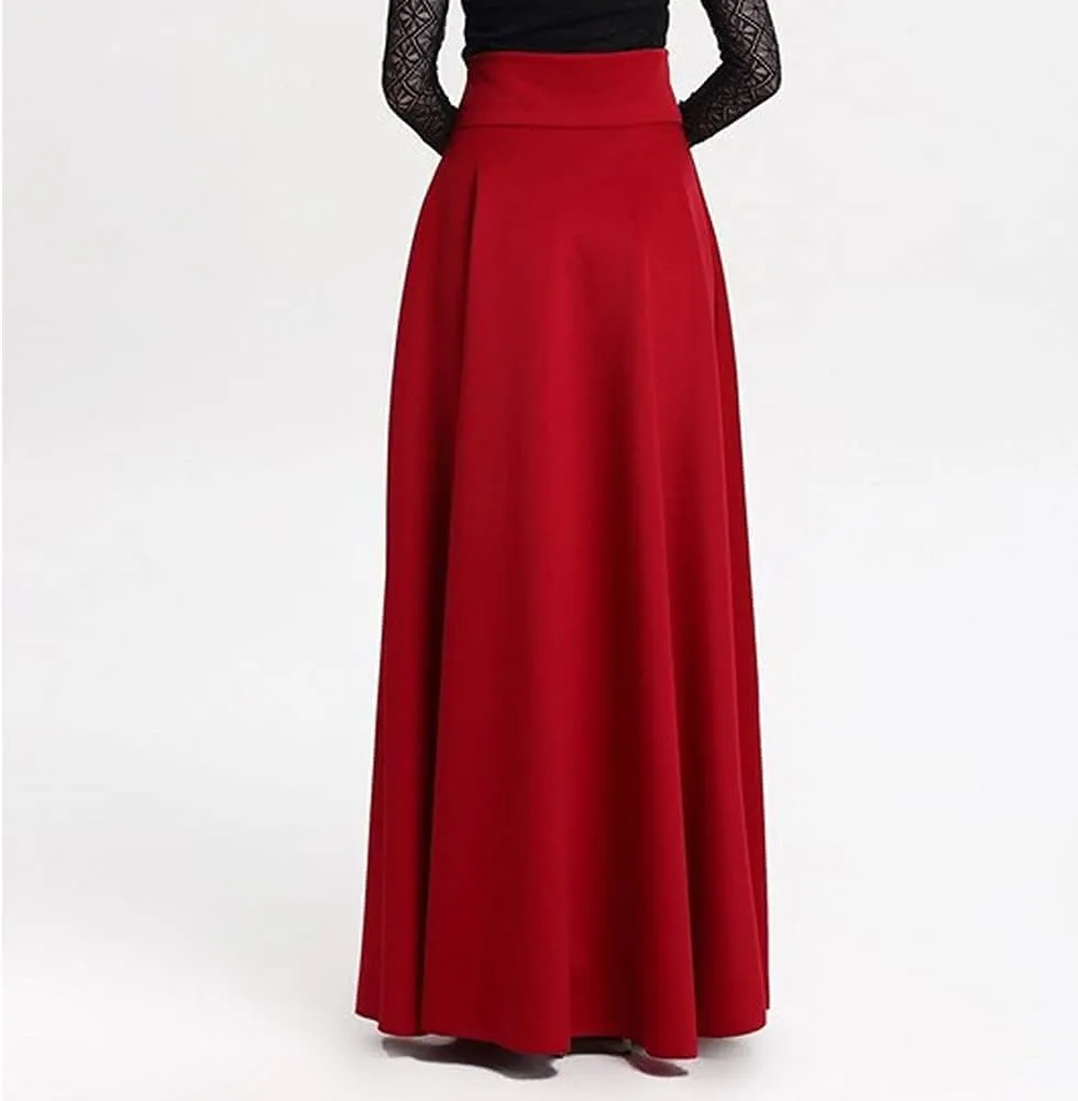 Women's Vintage High Waist Floor Length Skirt Elegant A-line Maxi Skirt Casual Long Skirt