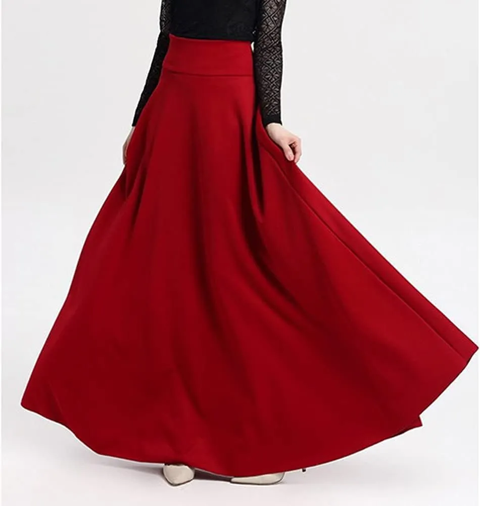 Women's Vintage High Waist Floor Length Skirt Elegant A-line Maxi Skirt Casual Long Skirt