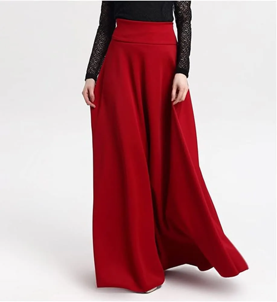 Women's Vintage High Waist Floor Length Skirt Elegant A-line Maxi Skirt Casual Long Skirt