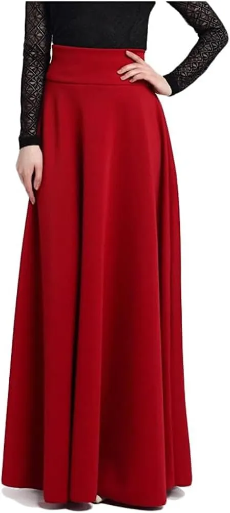 Women's Vintage High Waist Floor Length Skirt Elegant A-line Maxi Skirt Casual Long Skirt
