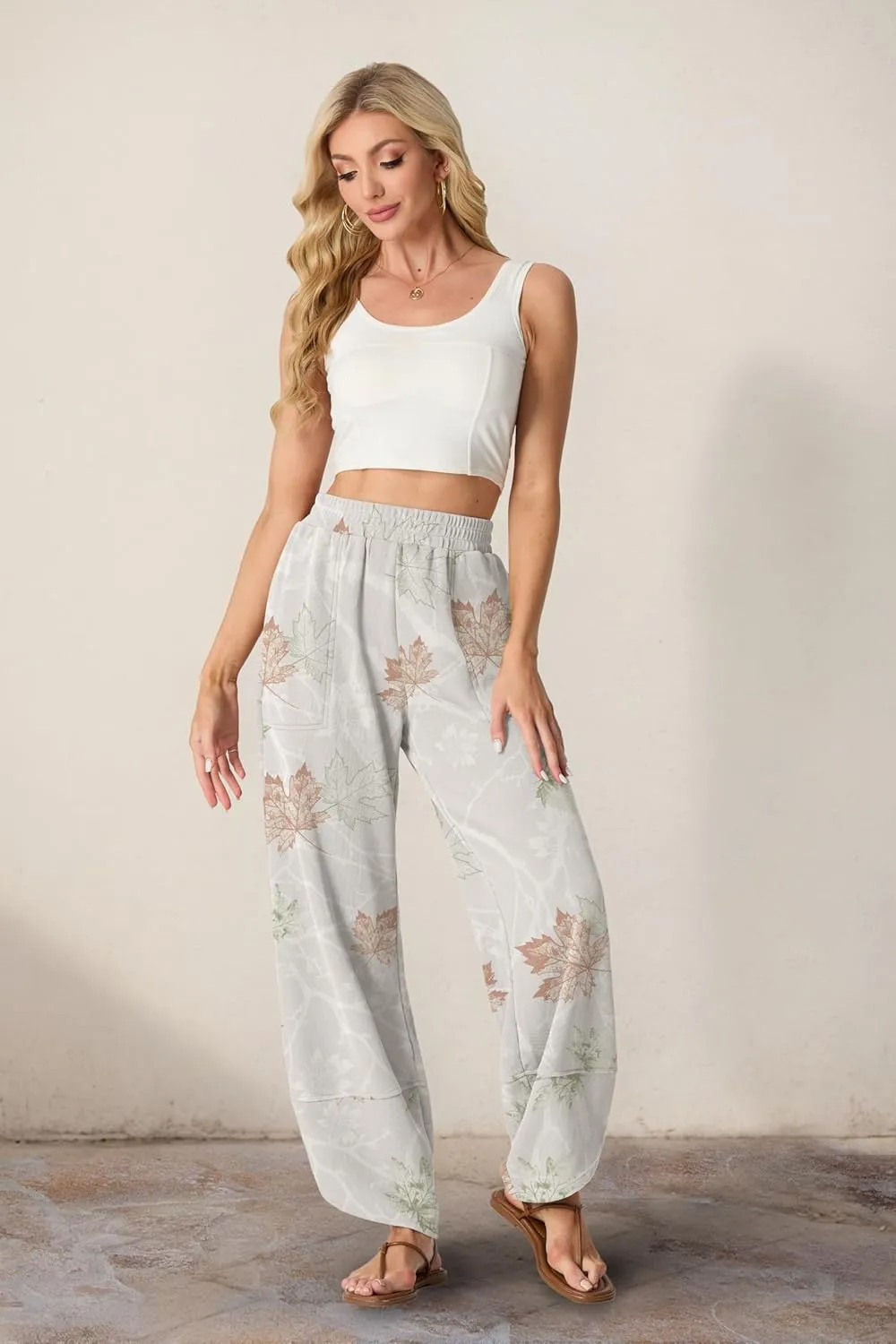 Womens Wide Leg Harem Pants Casual Loose Elastic Waist Solid Color Comfy Palazzo Lounge Baggy Sweatpants with Pockets