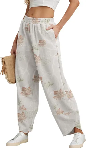Womens Wide Leg Harem Pants Casual Loose Elastic Waist Solid Color Comfy Palazzo Lounge Baggy Sweatpants with Pockets