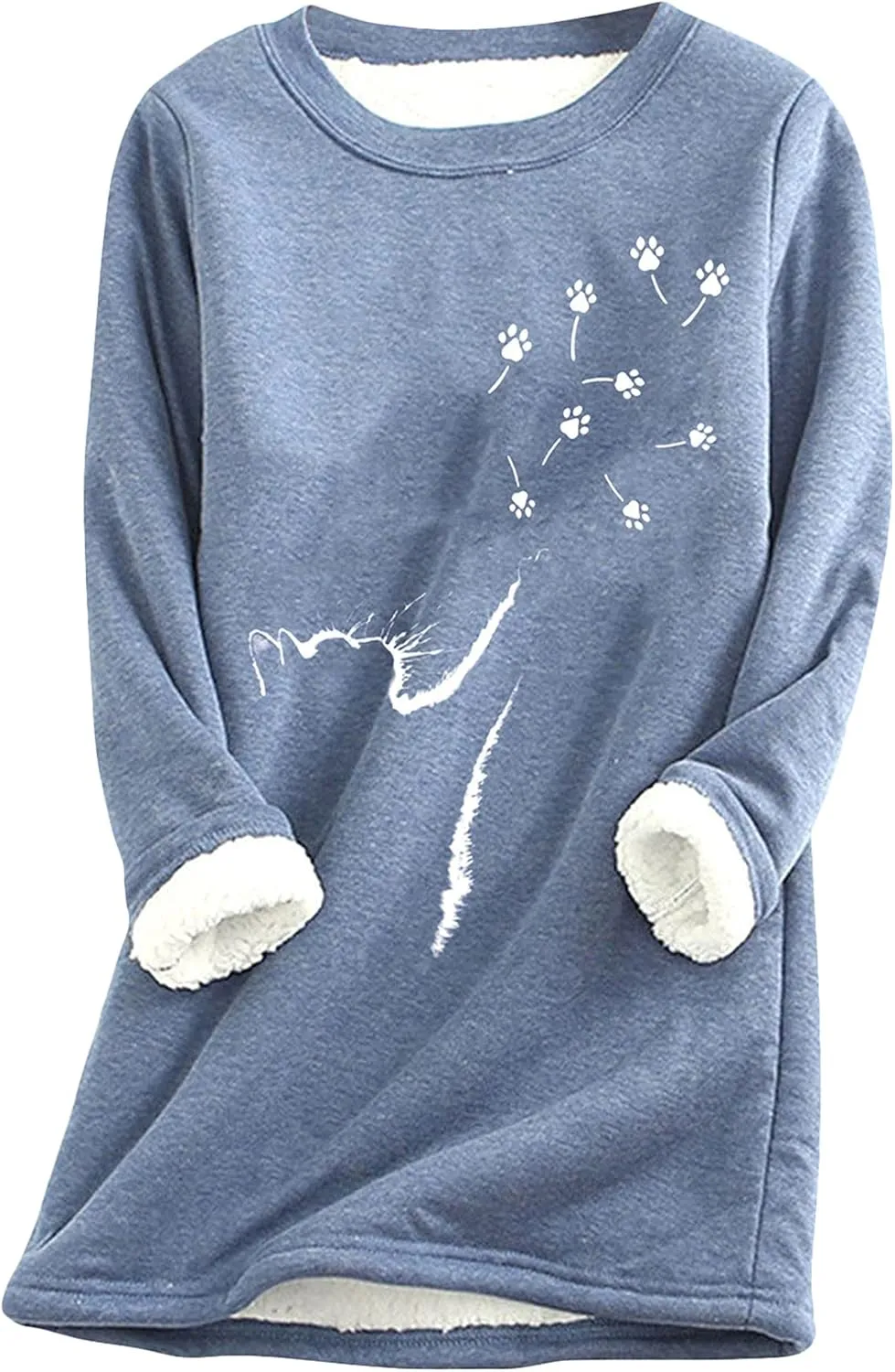 YMING Womens Sherpa Fleece Lined Pullover Winter Warm Crew Neck Sweatshirt Cute Cat Paw Tops Plus Size