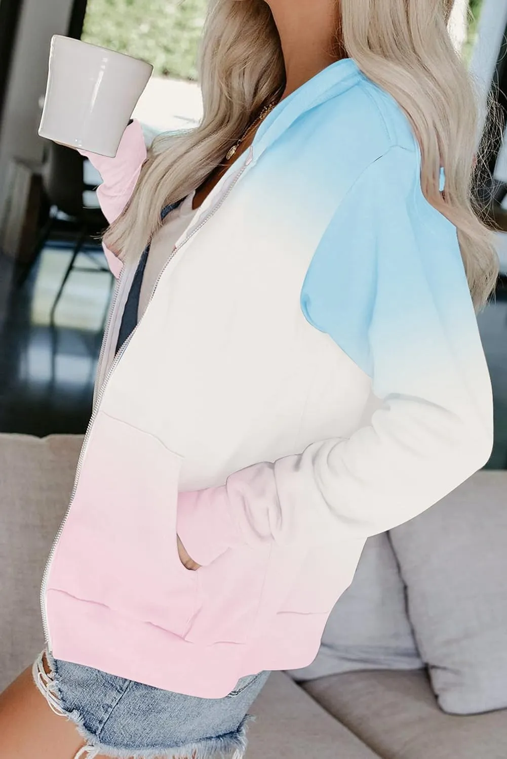 YOCUR Womens Tie Dye Crewneck Pullover Shirt Lightweight Sweatshirt Casual Loose Trendy Puff Sleeves Long Sleeve Tops