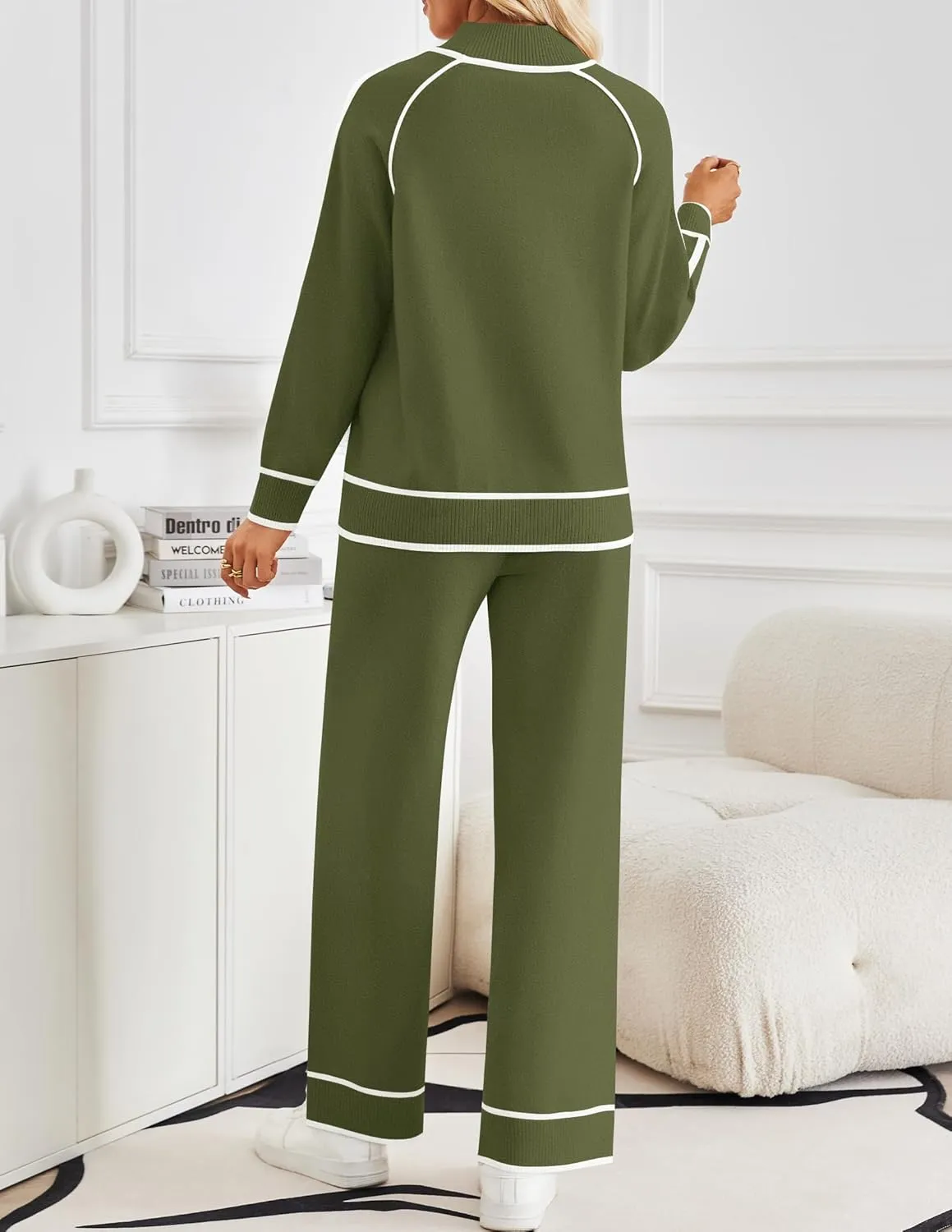 ZESICA Women's Two Piece Outfits Sweater Sets Long Sleeve Turtleneck Pullover Tops Wide Leg Pants Lounge Sets