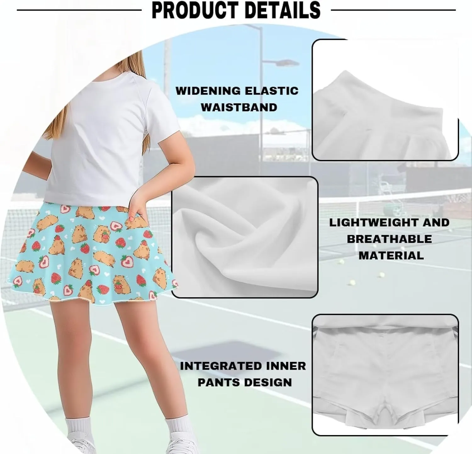 ZFRXIGN Gym Workout Skorts for Girls 5-14 High Waist Running Skirt Inner Shorts with Pocket Activewear