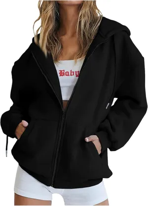 Zip Up Hoodie Teen Girl Y2K Clothes Cute Oversized Fall Jacket Long Sleeve Casual Drawstring Sweatshirts with Pocket