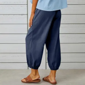 ZOCANIA Cotton Linen Pants for Women High Waisted Drawstring Summer Comfy Flowy Casual Loose Beach Pants with Pockets